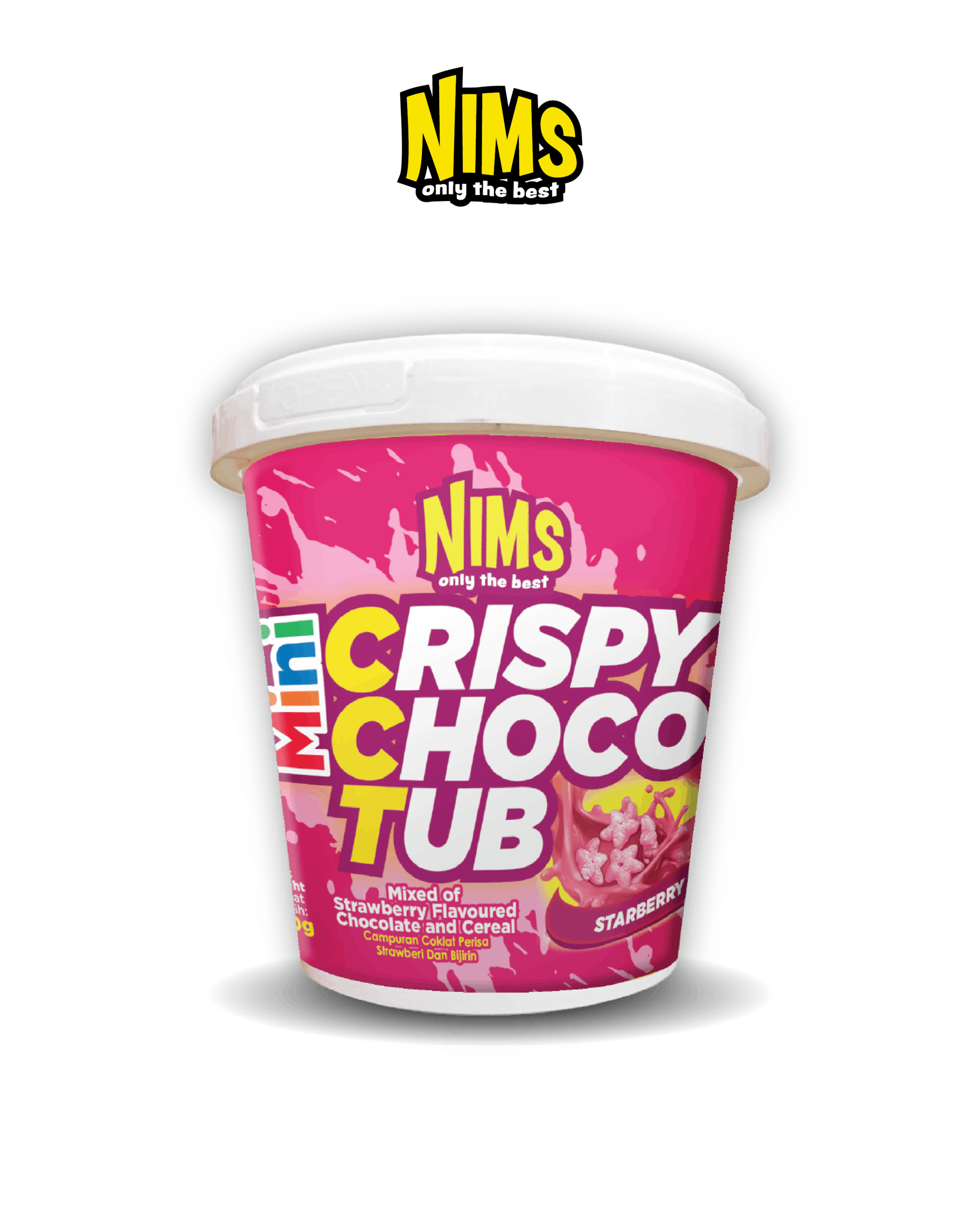 Sô cô la Dâu Nims giòn tan chảy Hạt Starberry Cereal Ly 140g- Nims Crispy Choco Tub Starberry
