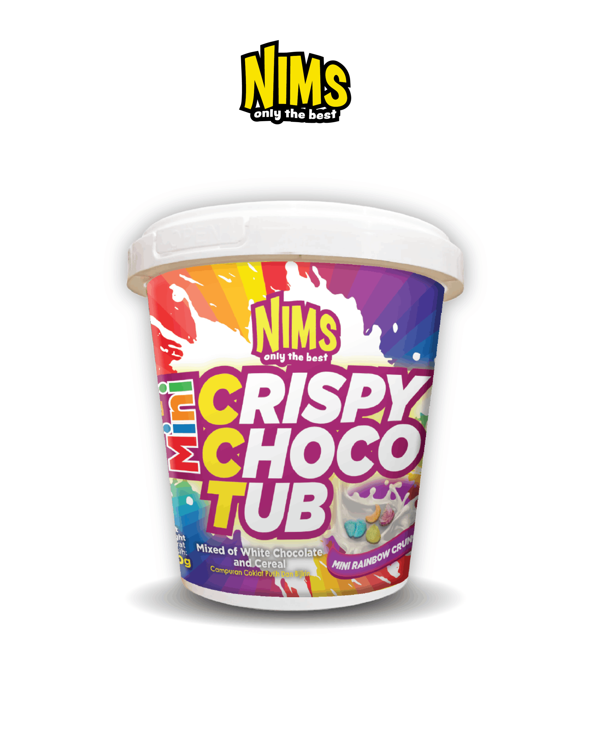 Sô cô la Trắng Nims giòn tan chảy Hạt khuyết Choco Tub Ly 140g- Nims Crispy Choco Tub Rainbow Crunch