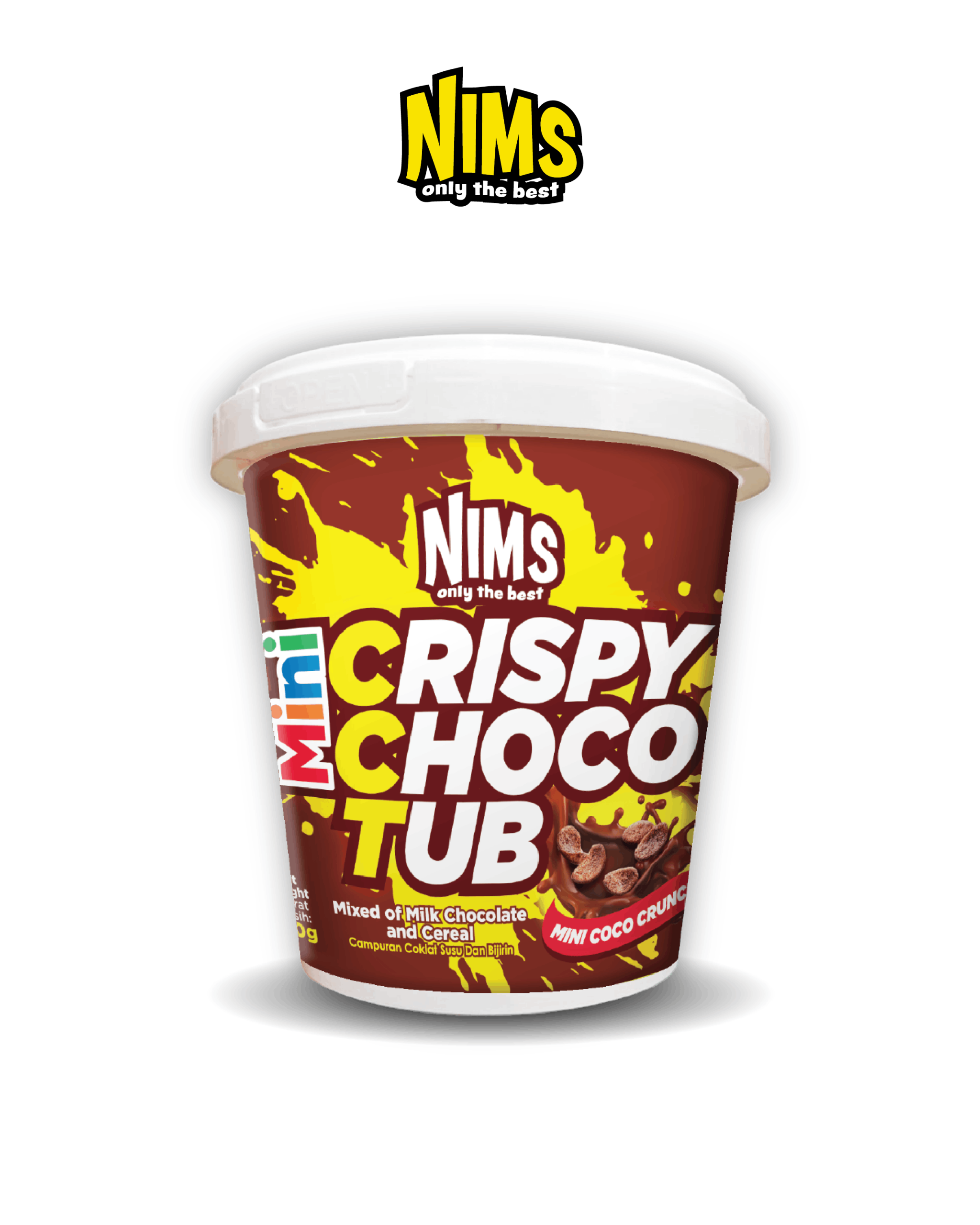 Sô cô la Sữa Nims giòn tan chảy Hạt khuyết Mini Coco Crunch Ly 140g- Nims Crispy Choco Tub Mini Coco Crunch