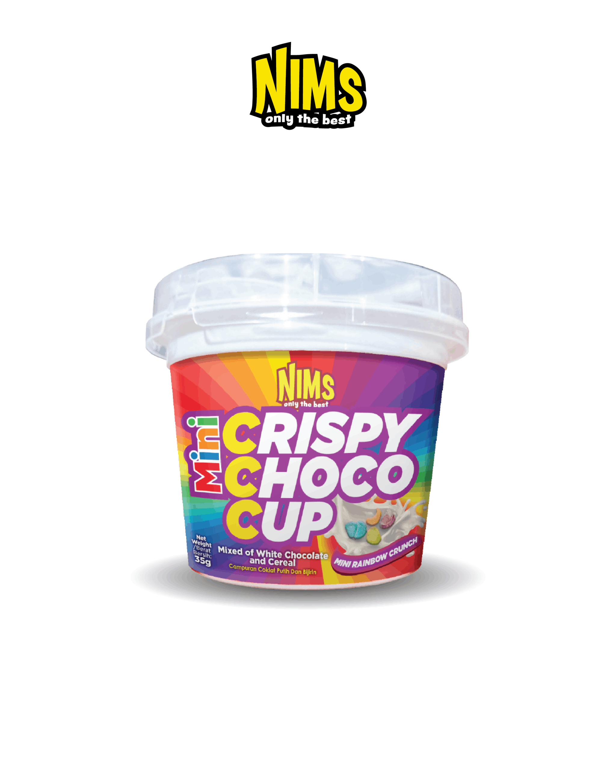 Sô cô la Trắng Nims giòn tan chảy Hạt khuyết Choco Cup Ly 35g- Nims Crispy Choco Cup Rainbow Crunch
